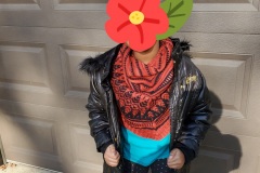 A red and black cowl that my niece was kind enough to model for me.